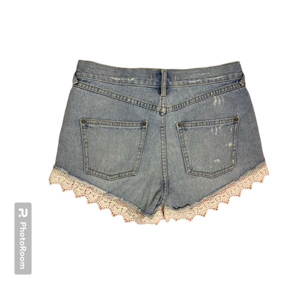 Free People Blue Denim Shorts w/ White Lace trim coquette y2k coSize 24 - Picture 2 of 8